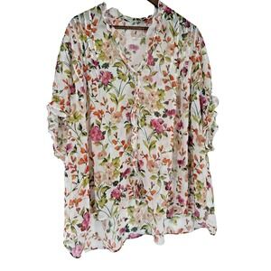 ZARA Floral Lace Sheer Chiffon Blouse Ruffle Spring oversized lagenlook cover up
